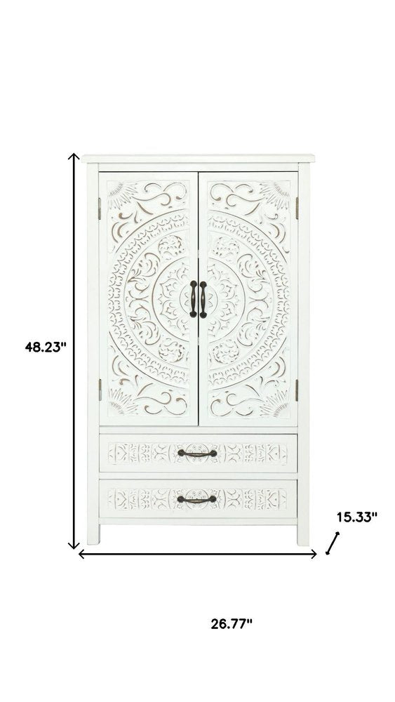 White Wood Accent Cabinet with Two Doors and Two Drawers - 27-inch
