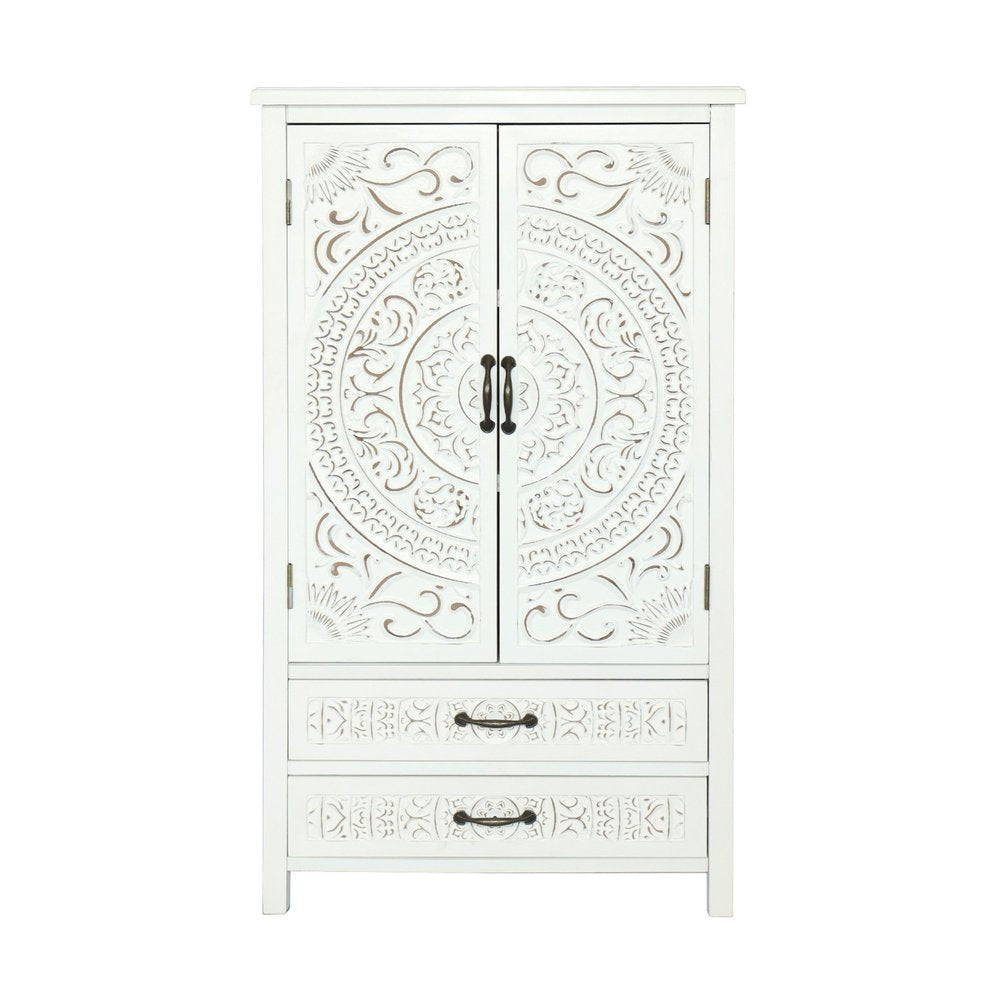 White Wood Accent Cabinet with Two Doors and Two Drawers - 27-inch