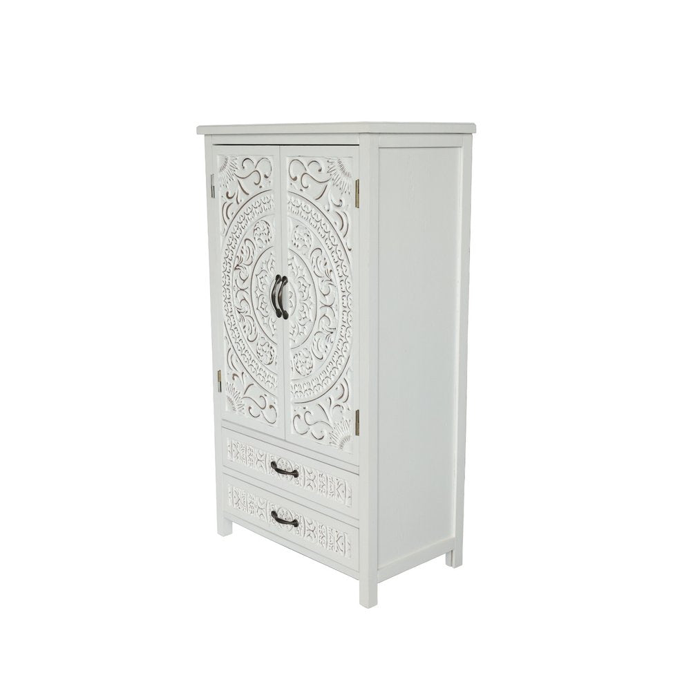 White Wood Accent Cabinet with Two Doors and Two Drawers - 27-inch