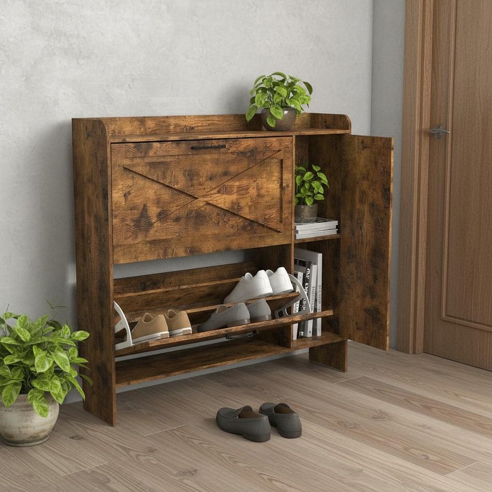 Brown Multi-Tier Wood Shoe Organizer - 43-inch