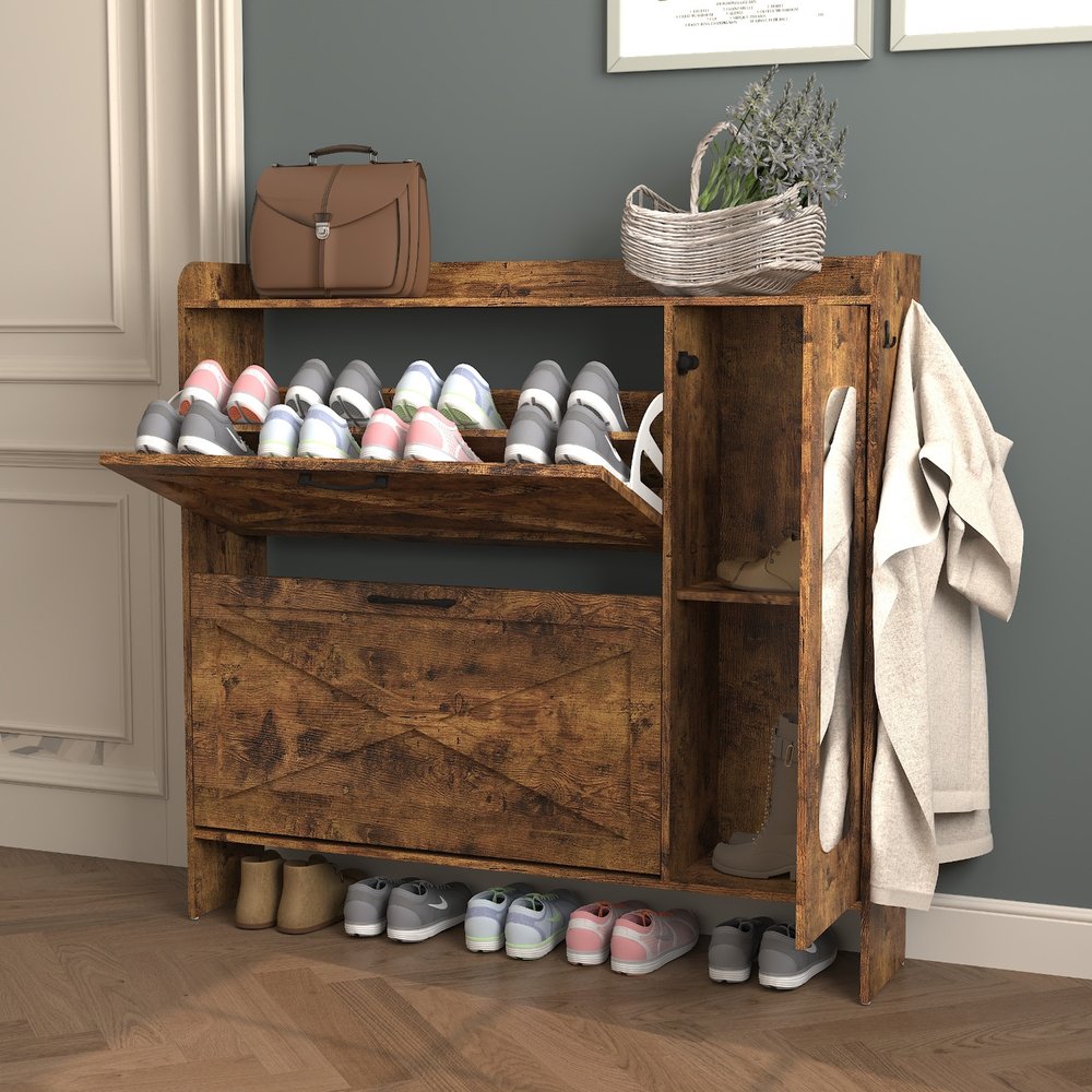 Brown Multi-Tier Wood Shoe Organizer - 43-inch