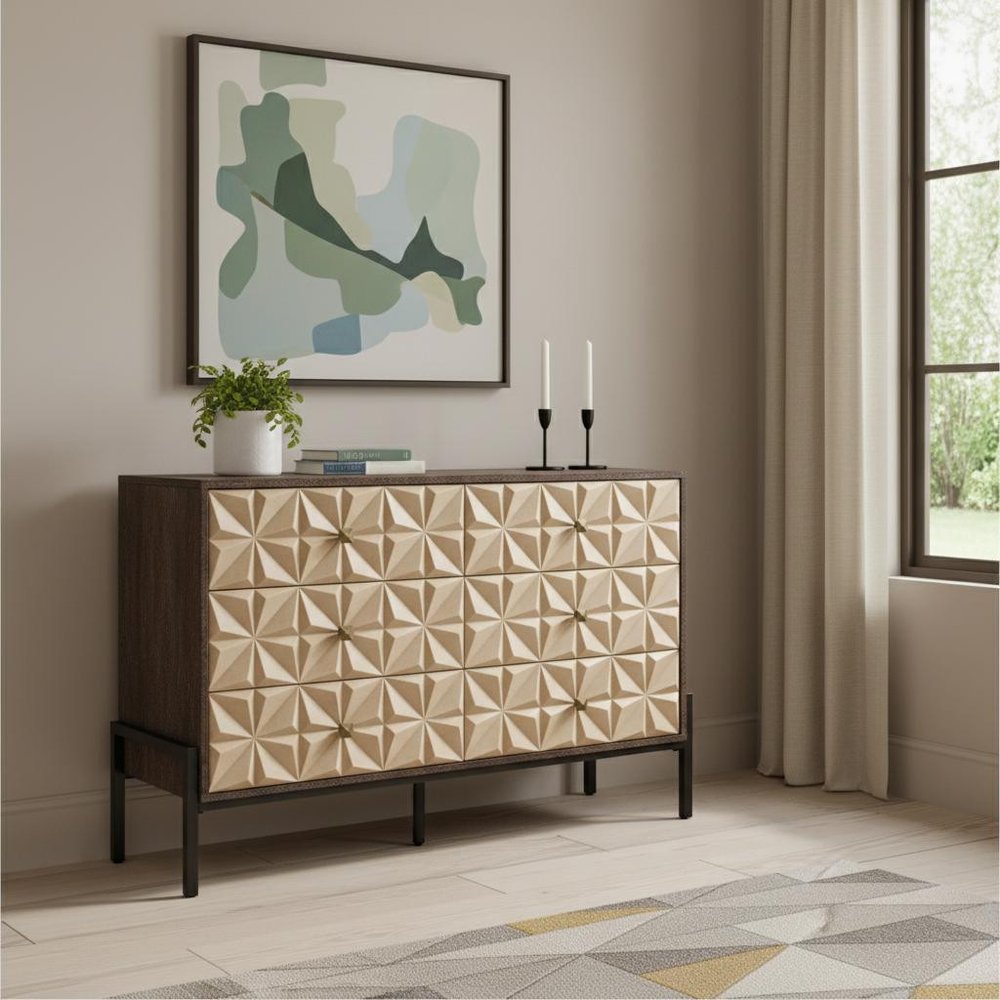 Gold Wood Six Drawer Sideboard - 48-inch