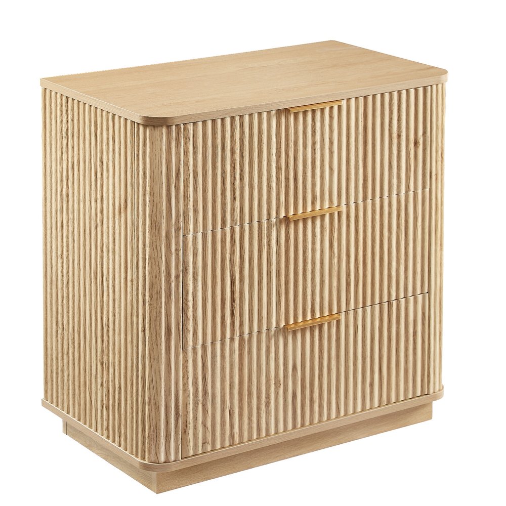 Oak Ribbed Texture Wood Three Drawer Dresser - 28-inch
