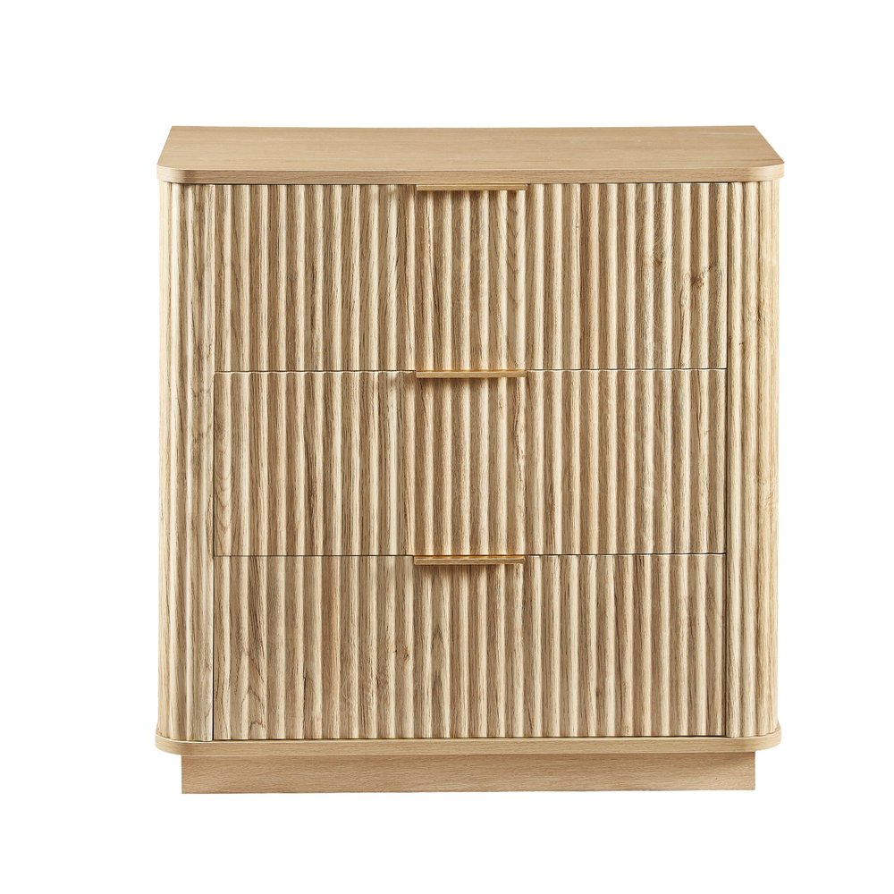 Oak Ribbed Texture Wood Three Drawer Dresser - 28-inch
