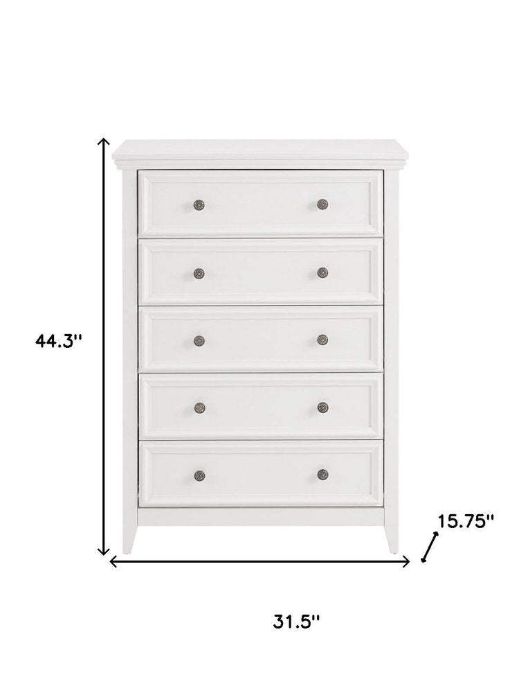 White Wood Five Drawer Dresser - 32-inch