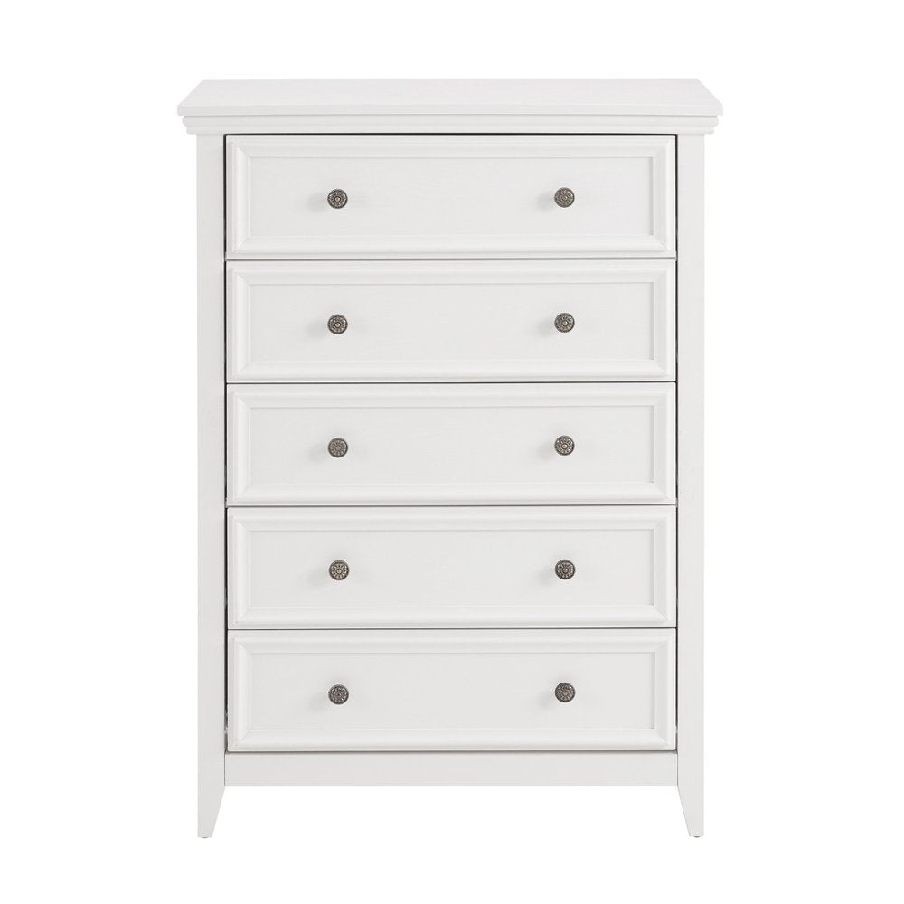 White Wood Five Drawer Dresser - 32-inch