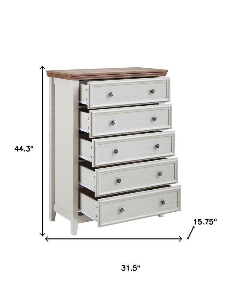 Beige and Brown Wood Five Drawer Dresser - 32-inch