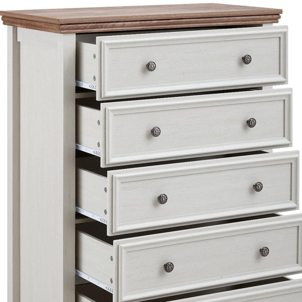Beige and Brown Wood Five Drawer Dresser - 32-inch