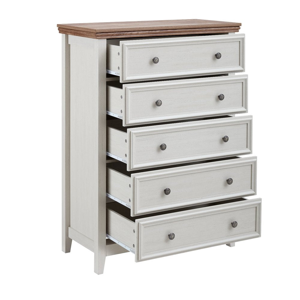 Beige and Brown Wood Five Drawer Dresser - 32-inch