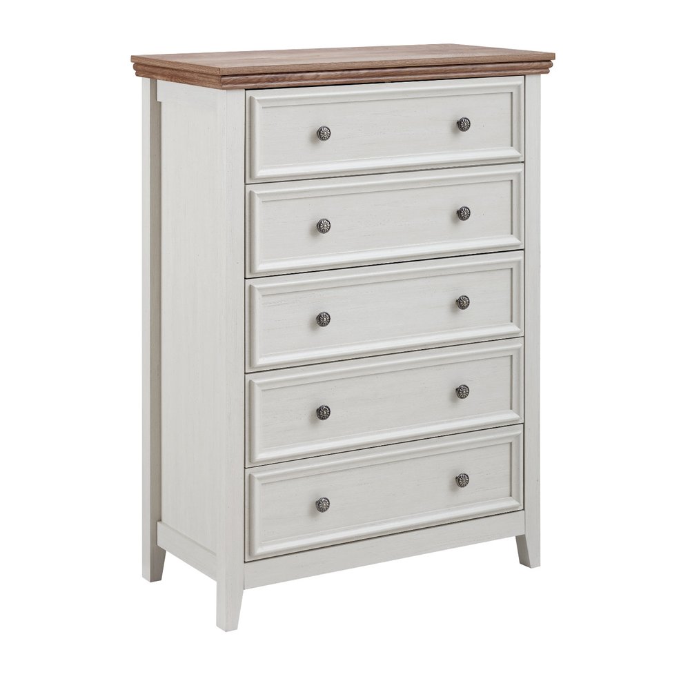 Beige and Brown Wood Five Drawer Dresser - 32-inch