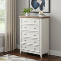 Beige and Brown Wood Five Drawer Dresser - 32-inch