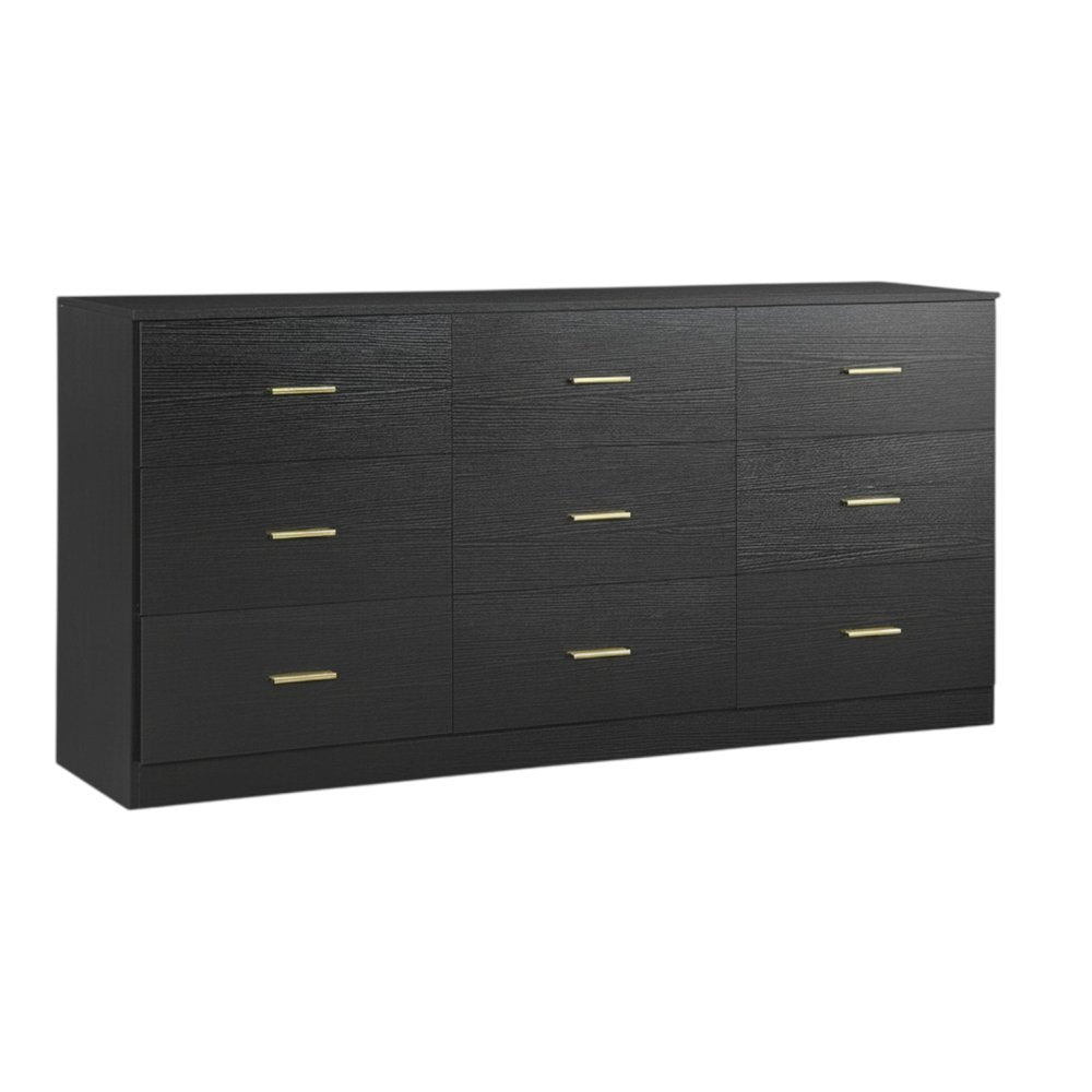 Black Wood Nine Drawer Triple Dresser - 63-inch