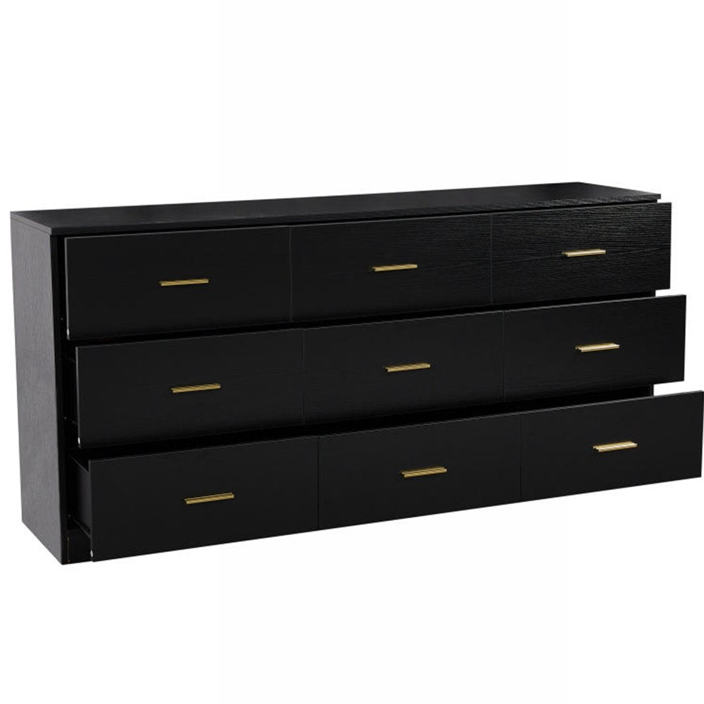 Black Wood Nine Drawer Triple Dresser - 63-inch
