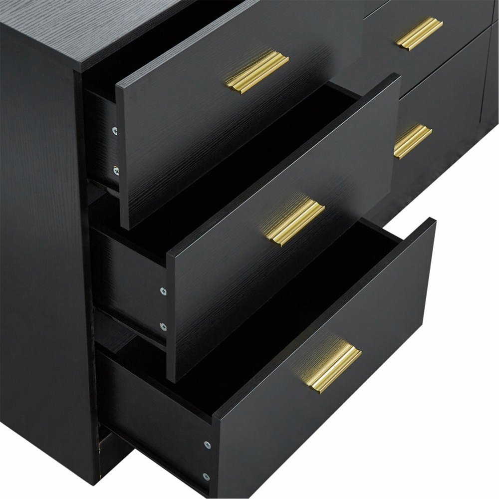Black Wood Nine Drawer Triple Dresser - 63-inch
