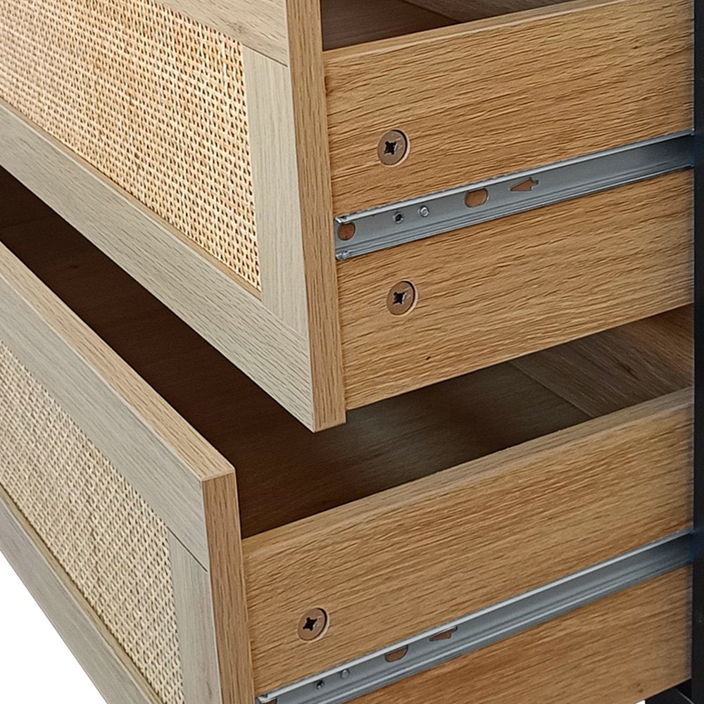 Natural Wood and Rattan Six Drawer Double Dresser - 59-inch