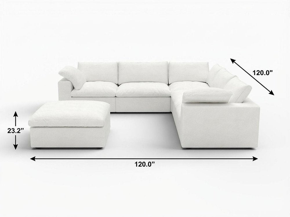 White Linen Blend Modular L Shaped Six Piece Corner Sectional