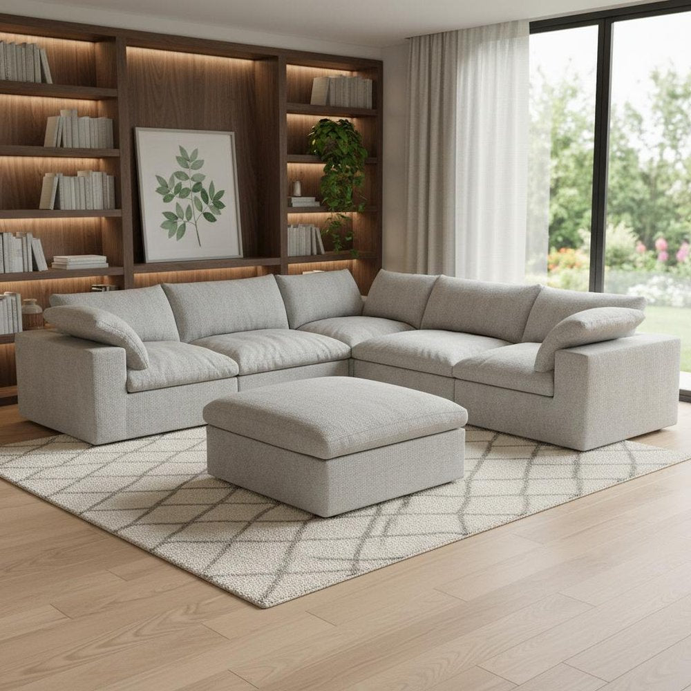 Light Gray Linen Blend Modular L Shaped Six Piece Corner Sectional