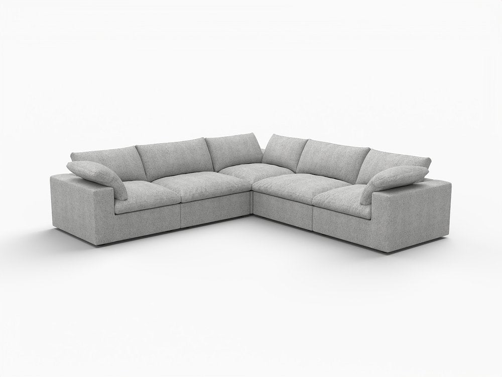 Light Gray Linen Blend Modular L Shaped Five Piece Corner Sectional