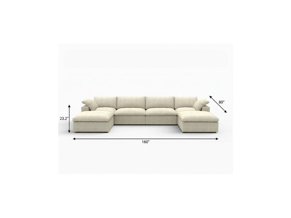 Black Linen Blend Modular Sofa with Ottomans Toss Pillows and Storage