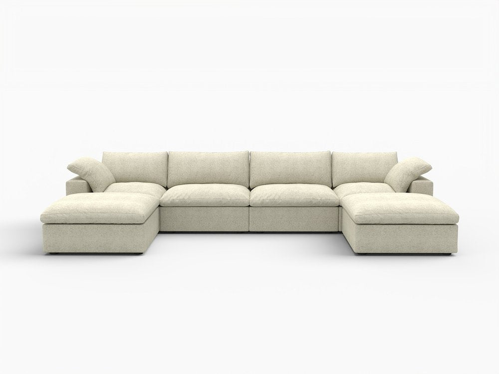 Black Linen Blend Modular Sofa with Ottomans Toss Pillows and Storage