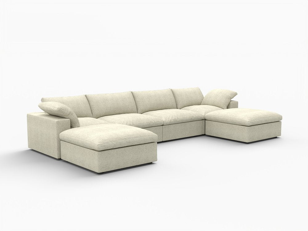Black Linen Blend Modular Sofa with Ottomans Toss Pillows and Storage
