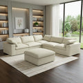 Khaki Linen Blend Modular L Shaped Six Piece Sofa and Chaise Sectional