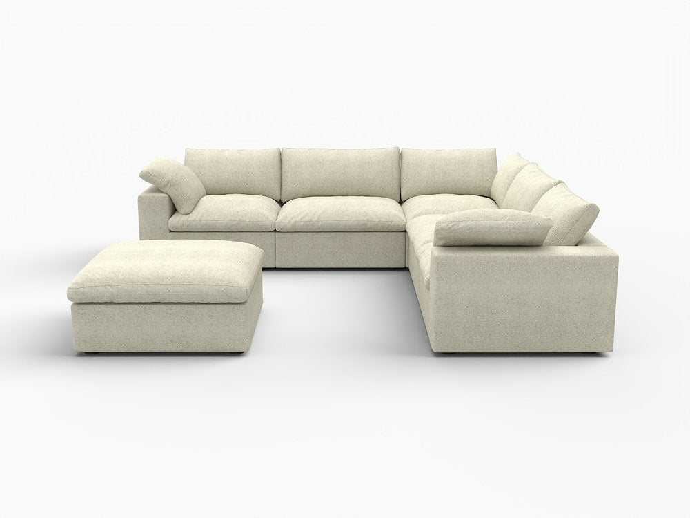 Khaki Linen Blend Modular L Shaped Six Piece Sofa and Chaise Sectional