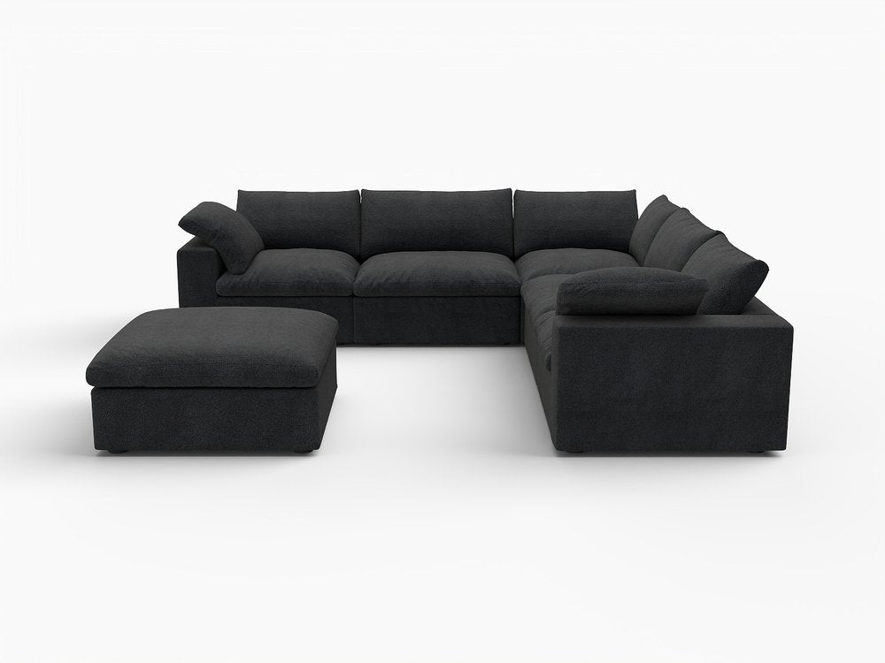 Black Linen Blend Modular L Shaped Six Piece Corner Sectional