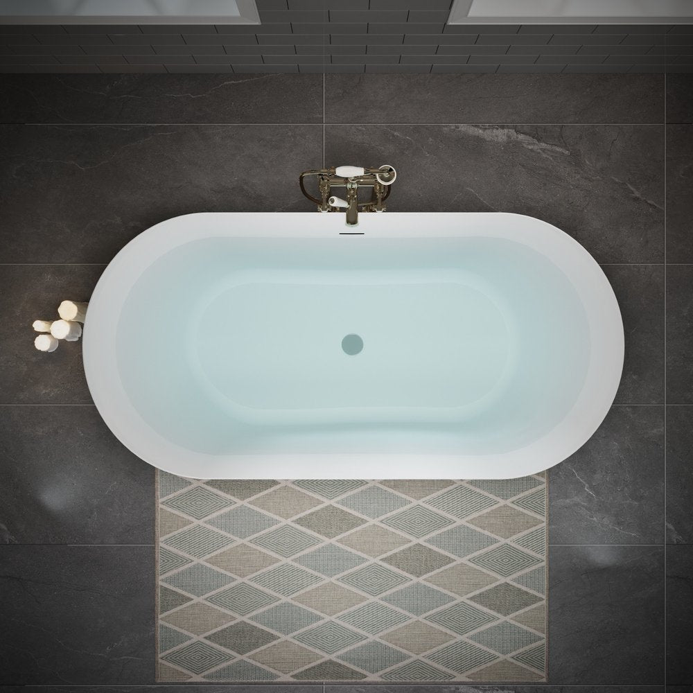 White Acrylic Oval Bath Tub - 55-inch