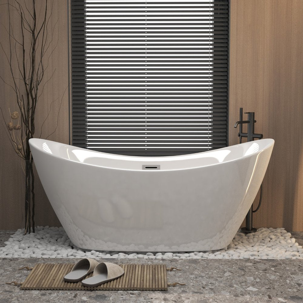 White Acrylic Oval Bath Tub - 59-inch