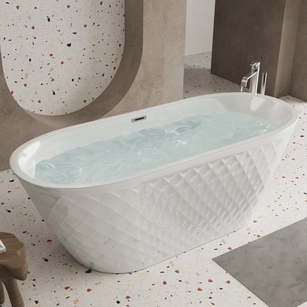 White Acrylic Oval Bath Tub - 59-inch