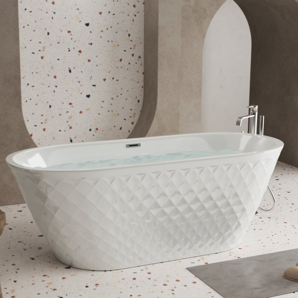 White Acrylic Oval Bath Tub - 59-inch