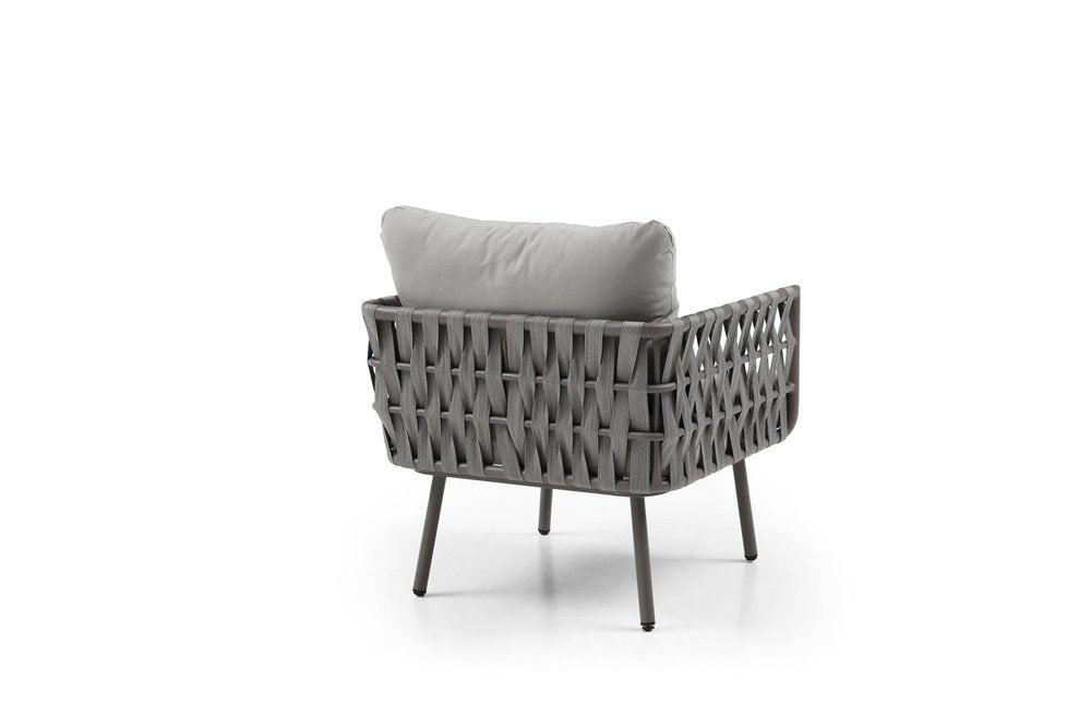 Four Piece Gray and Taupe Metal Upholstered Cushions Sofa Seating Group with Table
