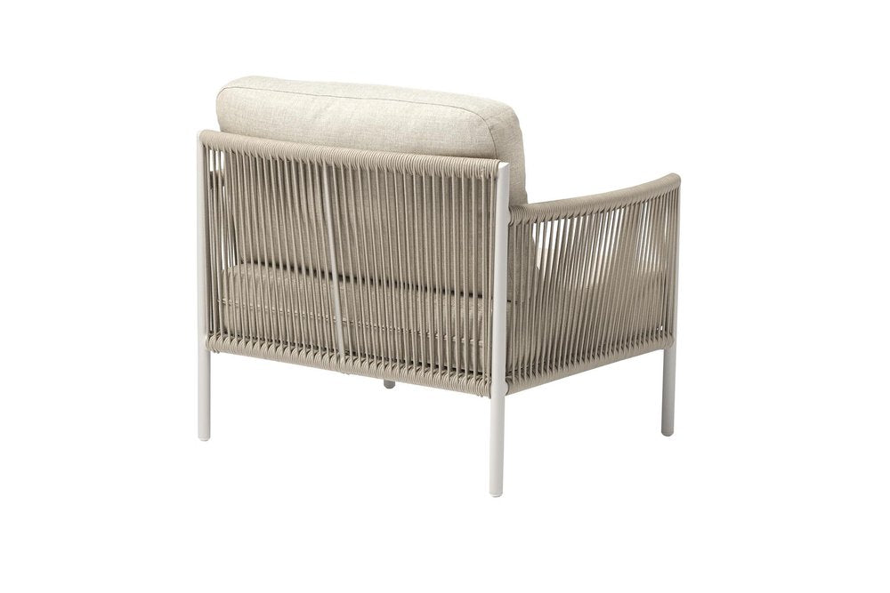 Four Piece Light Gray and Taupe Metal Upholstered Cushions Sofa Seating Group with Table