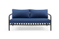 Four Piece Dark Gray and Blue Metal Upholstered Cushions Sofa Seating Group with Table