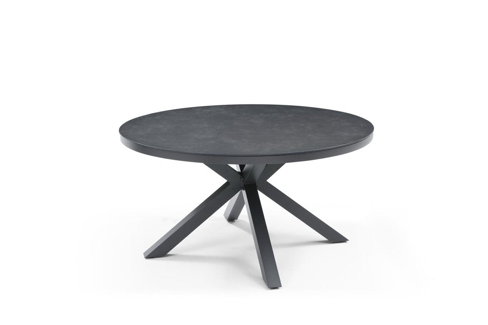 Dark Gray Ceramic Glass and Aluminum Round Outdoor Dining Table - 55-inch