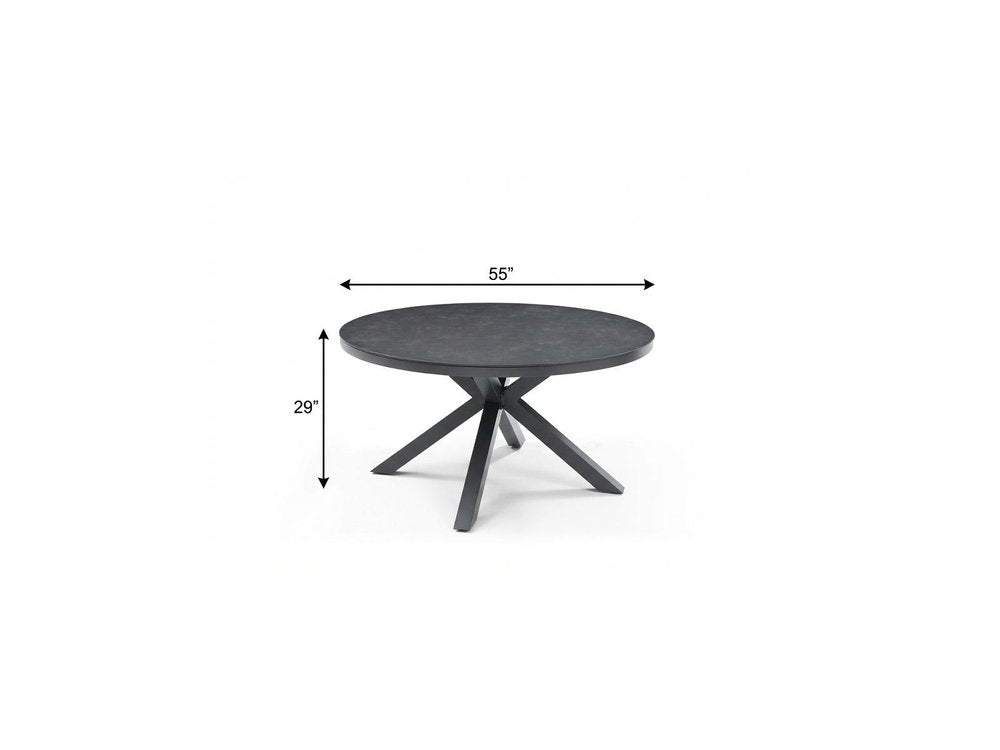 Dark Gray Ceramic Glass and Aluminum Round Outdoor Dining Table - 55-inch