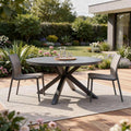 Dark Gray Ceramic Glass and Aluminum Round Outdoor Dining Table - 55-inch