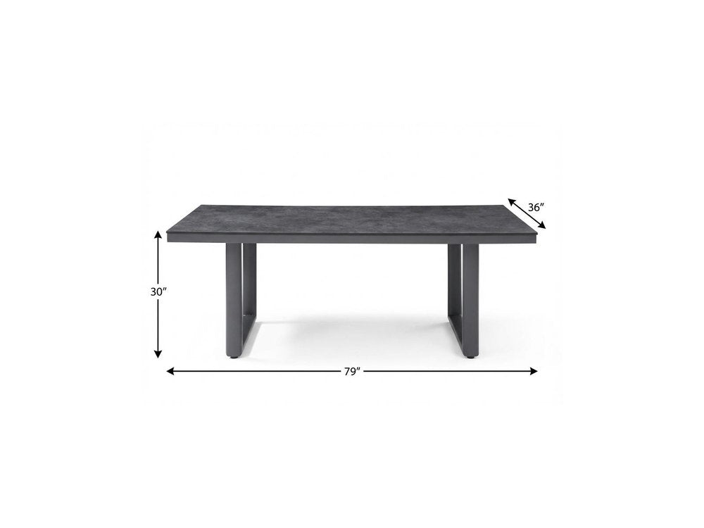 Dark Gray Ceramic Steel and Aluminum Outdoor Dining Table - 79-inch
