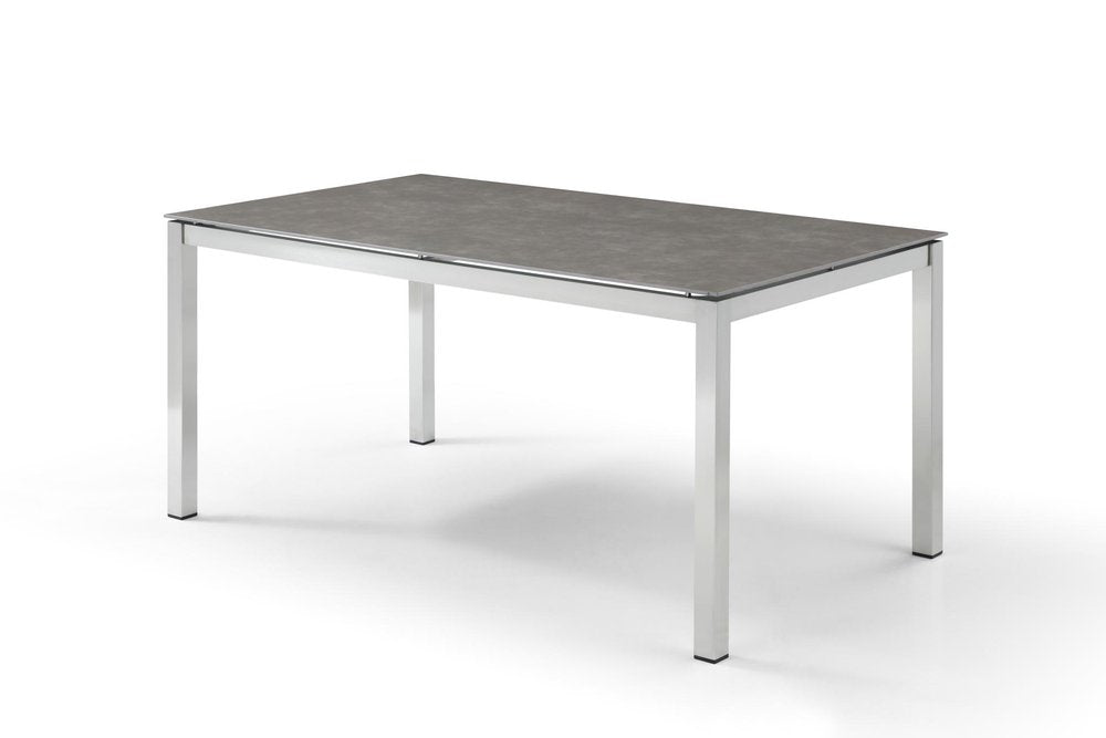 Dark Gray and Silver Ceramic Glass and Stainless Steel Outdoor Dining Table