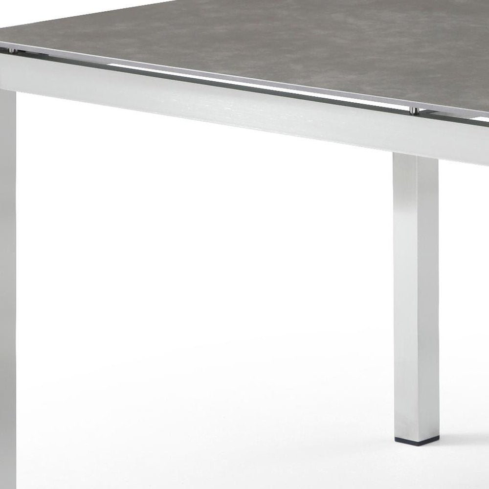 Dark Gray and Silver Ceramic Glass and Stainless Steel Outdoor Dining Table