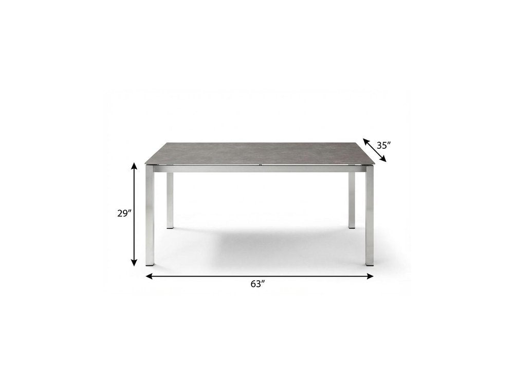 Dark Gray and Silver Ceramic Glass and Stainless Steel Outdoor Dining Table