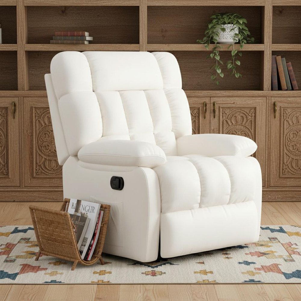 White Faux Leather Manual Recliner - 39-inch