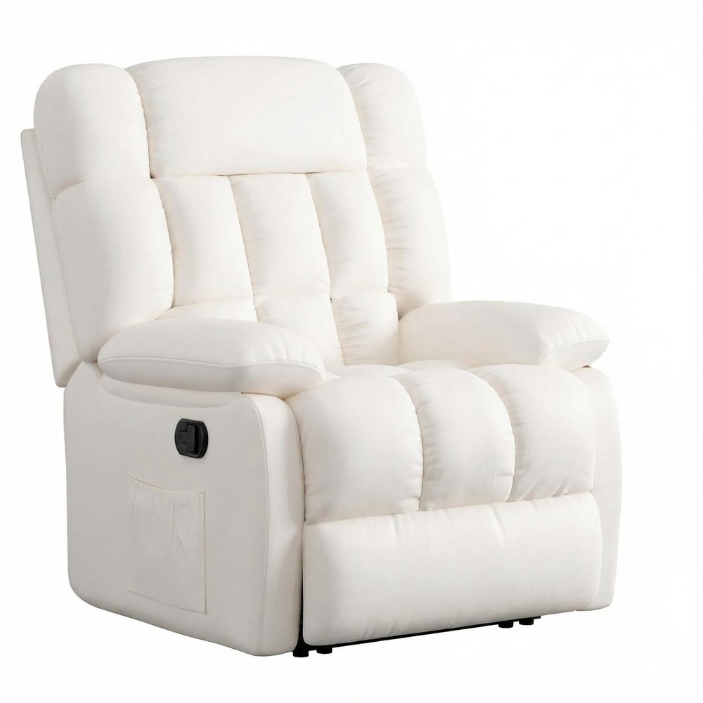 White Faux Leather Manual Recliner - 39-inch
