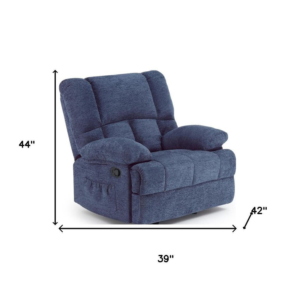 Blue Polyester Blend Manual Recliner - 39-inch