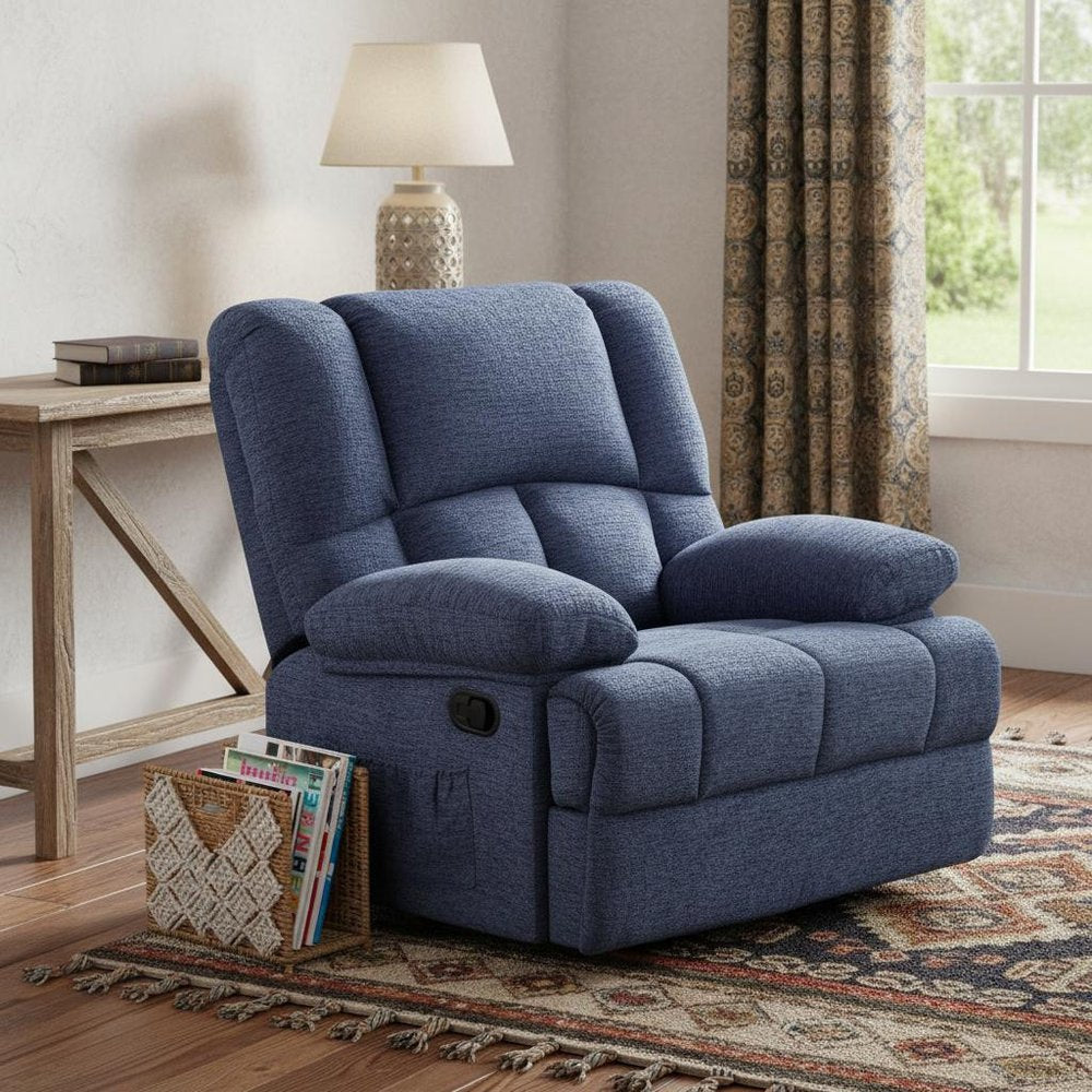 Blue Polyester Blend Manual Recliner - 39-inch