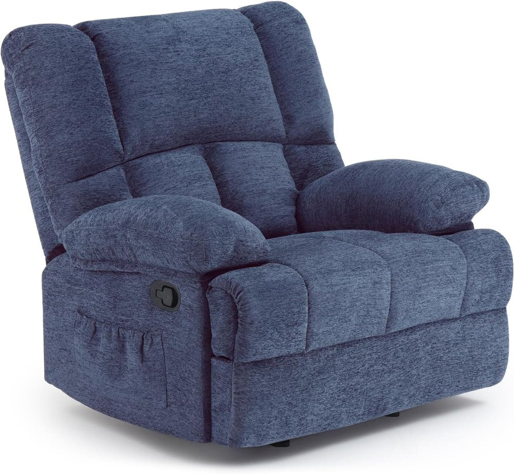 Blue Polyester Blend Manual Recliner - 39-inch