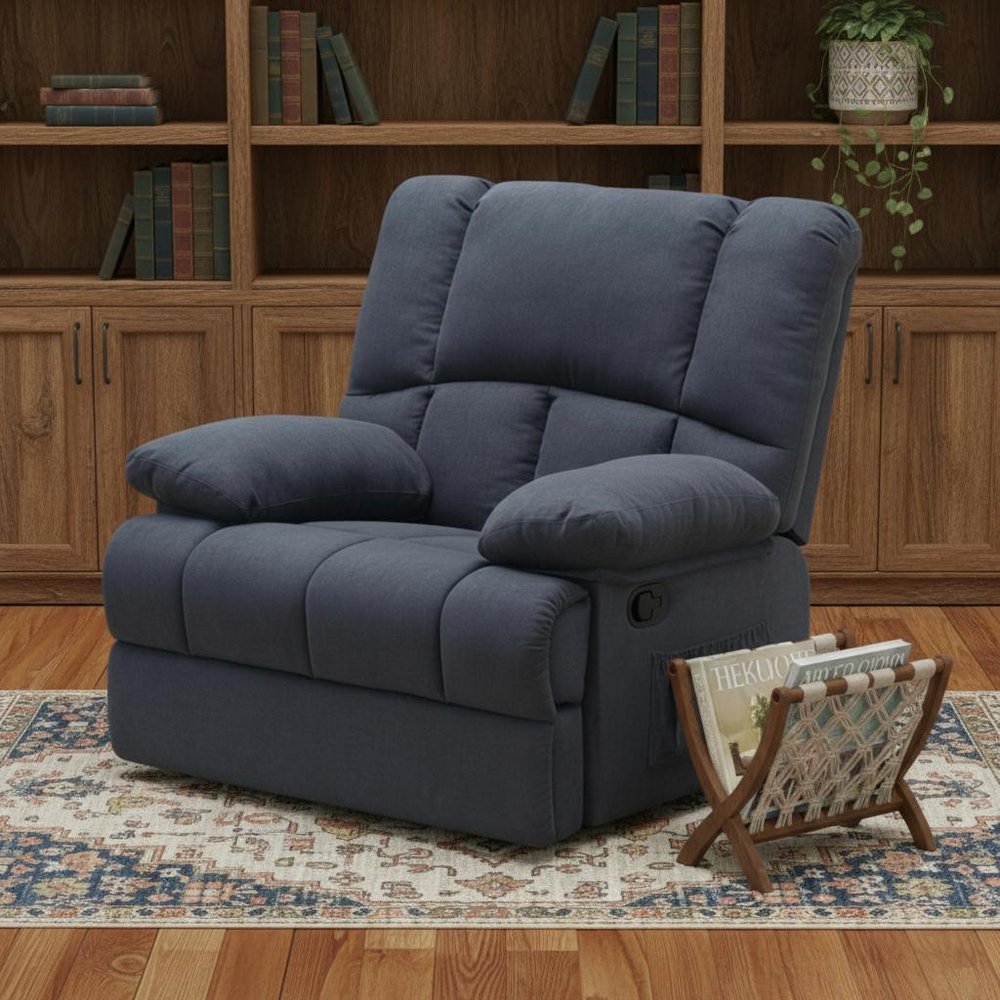 Blue Polyester Blend Manual Recliner - 39-inch