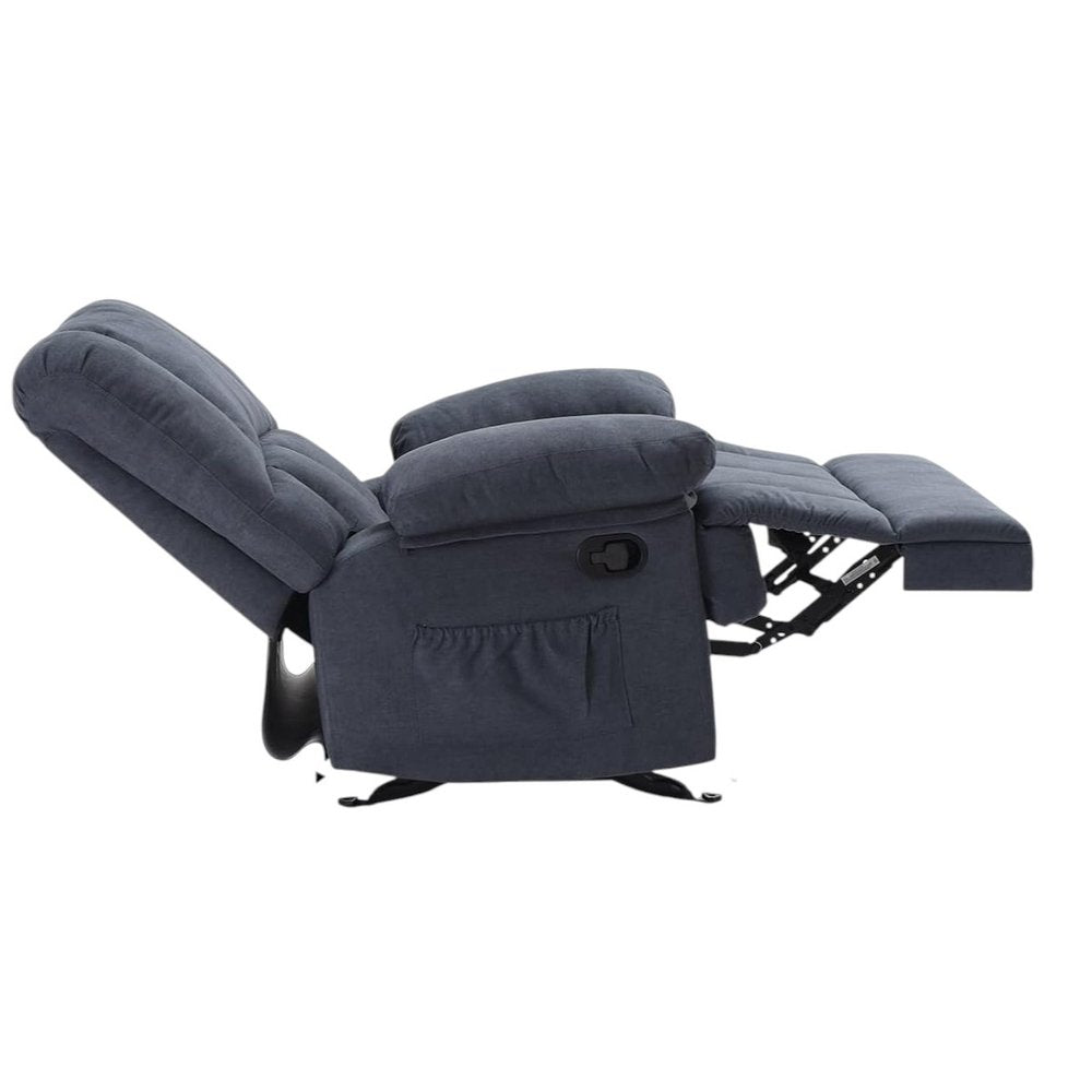 Blue Polyester Blend Manual Recliner - 39-inch