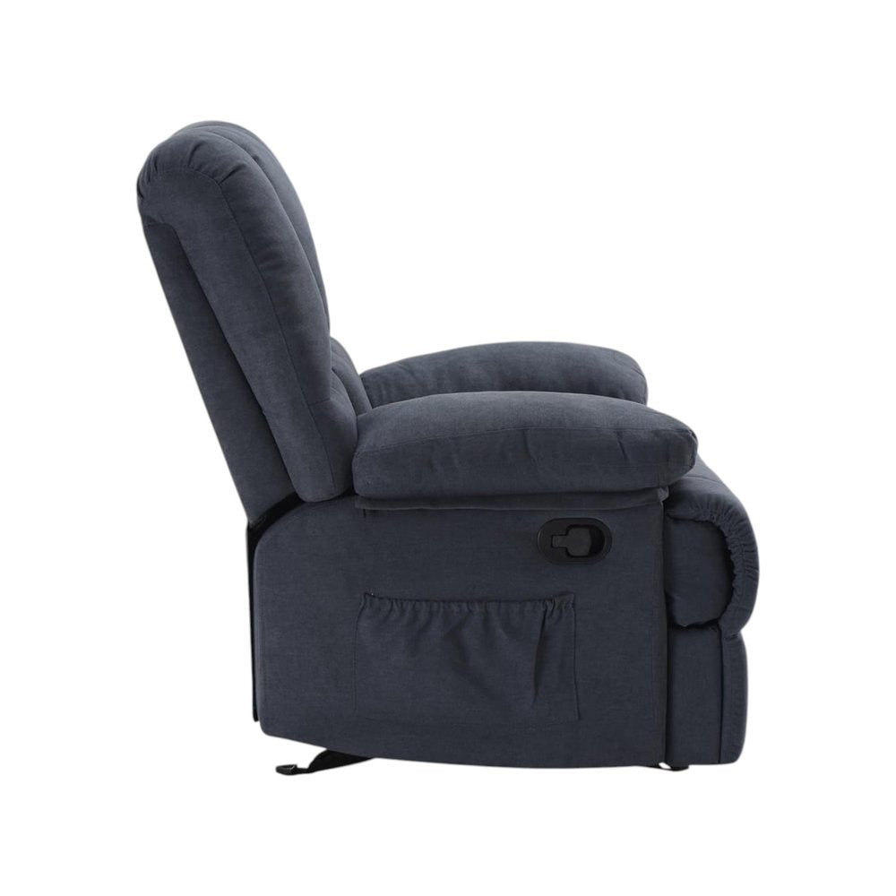 Blue Polyester Blend Manual Recliner - 39-inch